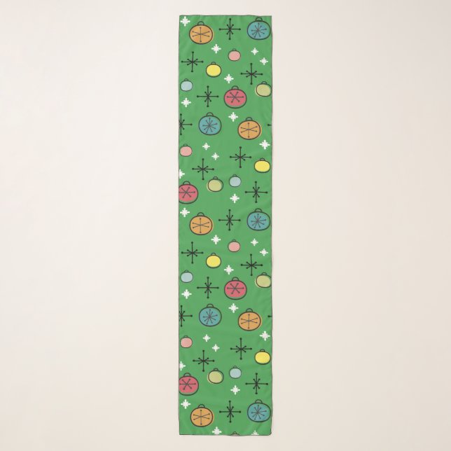 Mid Century Modern Retro Christmas Art Green Scarf (Front)