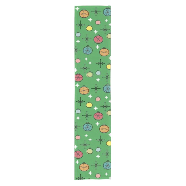 Mid Century Modern Retro Christmas Art Green Short Table Runner (Front)