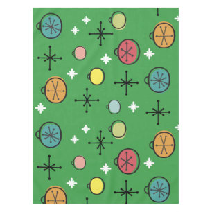 Mid Century Modern Retro Christmas Art Green Tablecloth