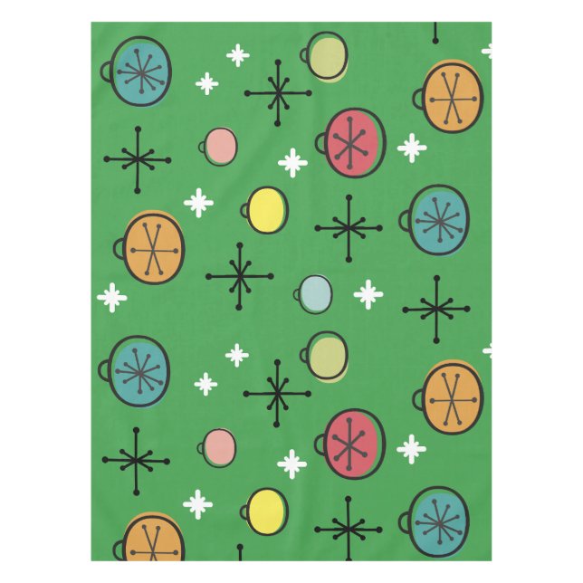 Mid Century Modern Retro Christmas Art Green Tablecloth (Front)