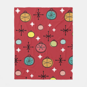 Mid Century Modern Retro Christmas Art Red Fleece Blanket