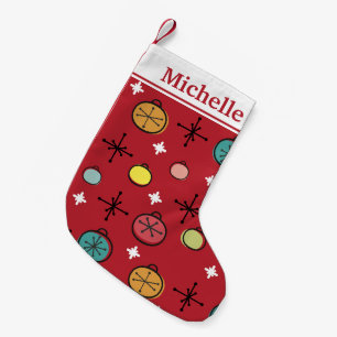 Mid Century Modern Retro Christmas Art Red Small Christmas Stocking