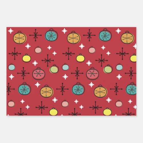Mid Century Modern Retro Christmas Art Red Wrapping Paper Sheets