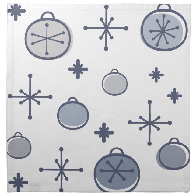 Mid Century Modern Retro Christmas Art Silver Cloth Napkin (Front)