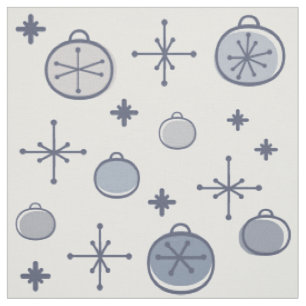 Mid Century Modern Retro Christmas Art Silver Fabric