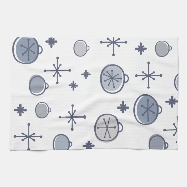 Mid Century Modern Retro Christmas Art Silver Kitchen Towel (Horizontal)