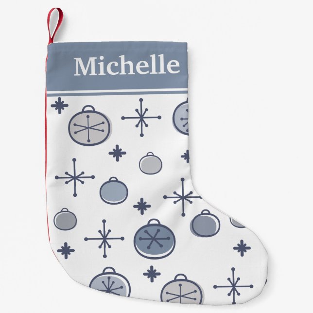 Mid Century Modern Retro Christmas Art Silver Small Christmas Stocking (Front)