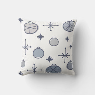 Mid Century Modern Retro Christmas Art Silver Throw Pillow