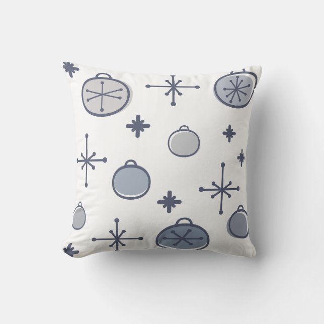 Mid Century Modern Retro Christmas Art Silver Throw Pillow (Front)