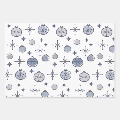 Mid Century Modern Retro Christmas Art Silver Wrapping Paper Sheets
