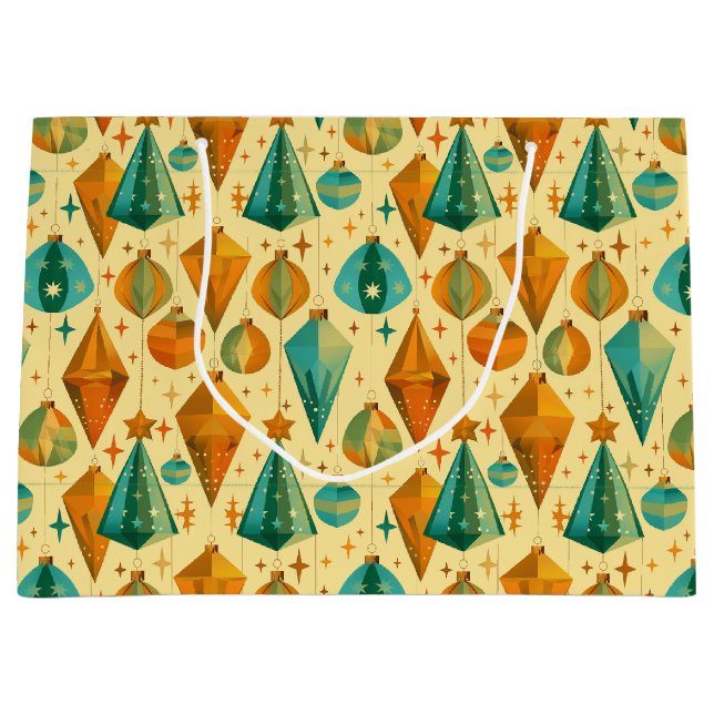Mid-Century Modern Retro Christmas Atomic Ornament Large Gift Bag (Front)