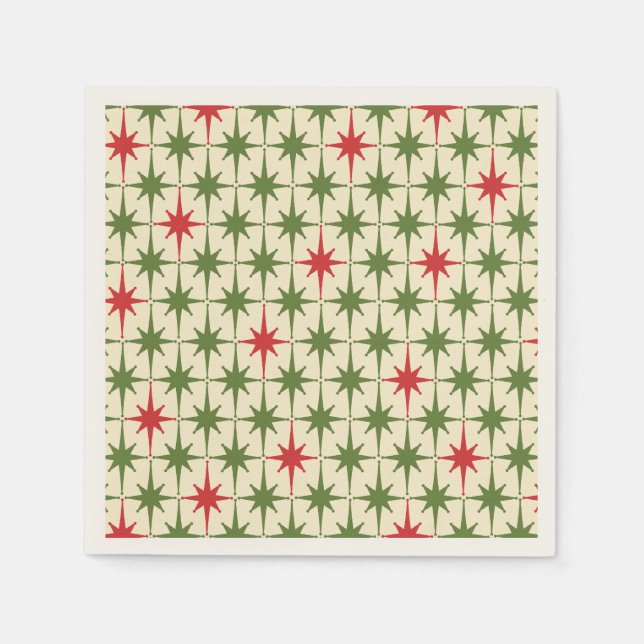 Mid-century Modern Retro Christmas Starbursts  Napkins (Front)