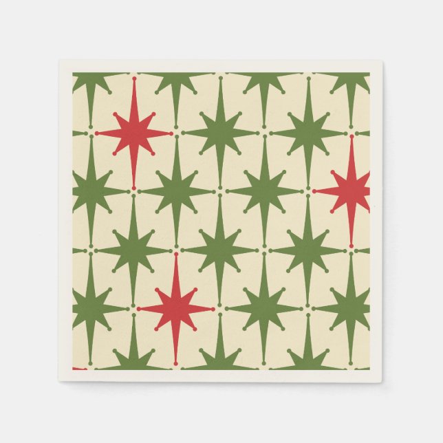 Mid-century Modern Retro Christmas Starbursts Napkins (Front)