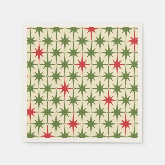 Mid-century Modern Retro Christmas Starbursts Napkins (Front)