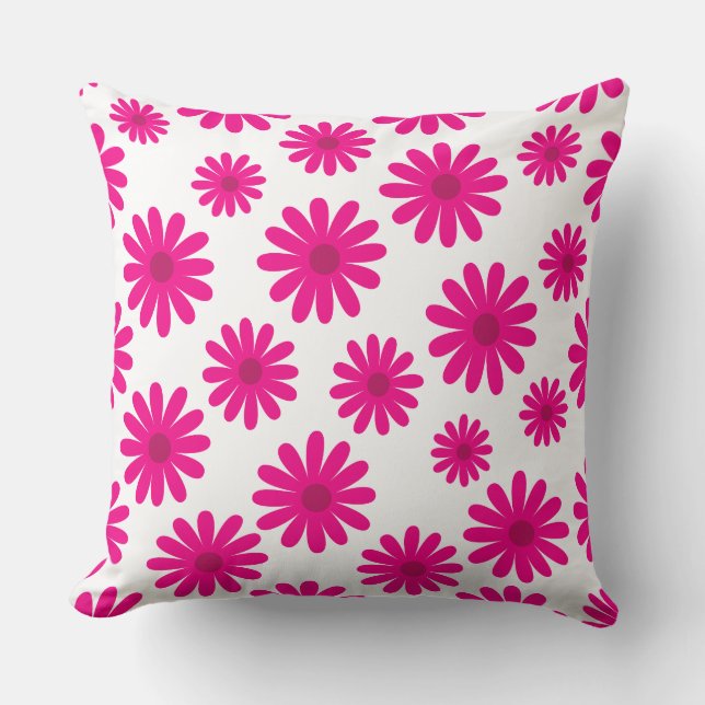 mid century modern retro daisies pattern pink throw pillow (Front)