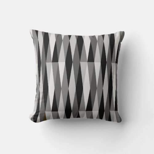 Mid Century Modern Retro Diamond Black White Grey Throw Pillow