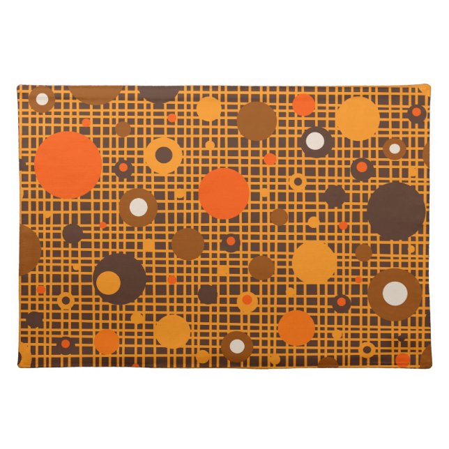 Mid Century Modern Retro Dots Pattern Brown Orange Cloth Placemat (Front)