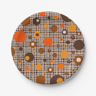 Mid Century Modern Retro Dots Pattern Brown Orange Paper Plates