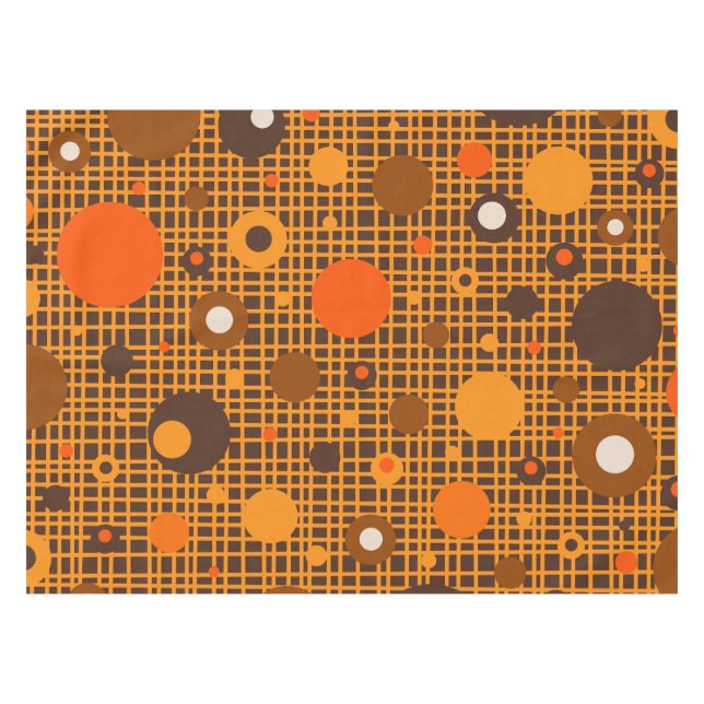 Mid Century Modern Retro Dots Pattern Brown Orange Tablecloth (Front (Horizontal))