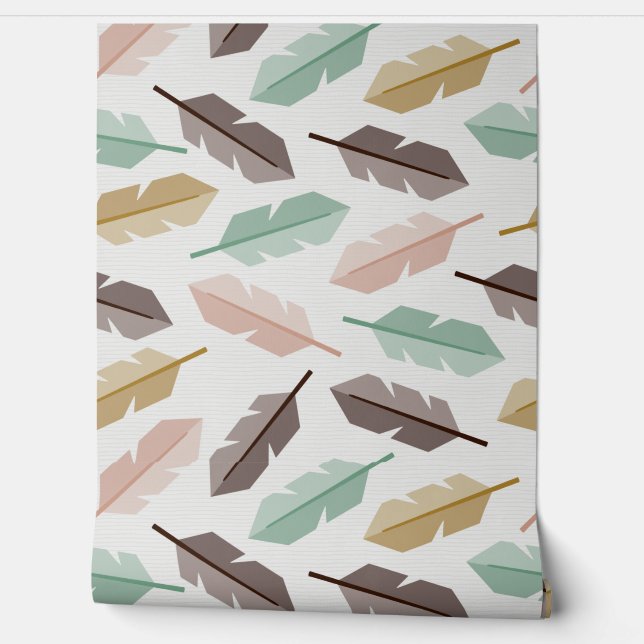 Mid-Century Modern Retro Feathers Wallpaper (Unrolling)