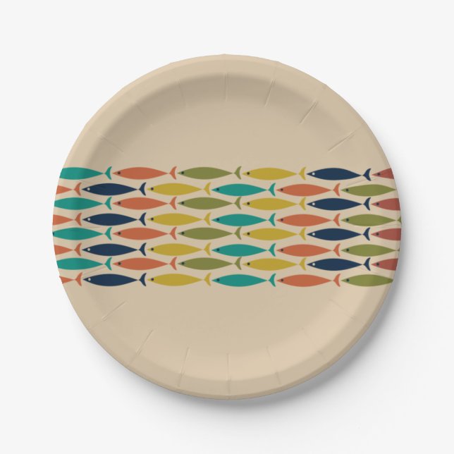 Mid Century Modern Retro Fish  Paper Plates (Front)