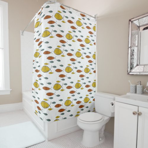 Mid Century Modern Retro Fish Swimming Pattern Shower Curtain