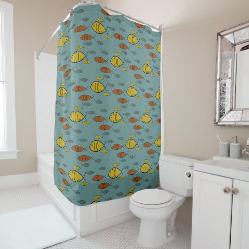 Mid Century Modern Retro Fish Swimming Pattern Shower Curtain