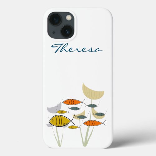 Mid Century Modern Retro Fish Swimming Plants Name iPhone 13 Case