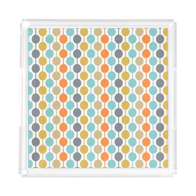 Mid-Century Modern Retro Geometric Circles Pattern Acrylic Tray (Front)
