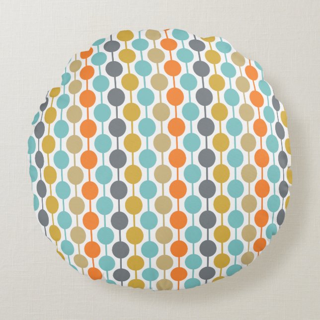 Mid-Century Modern Retro Geometric Circles Pattern Round Pillow (Front)
