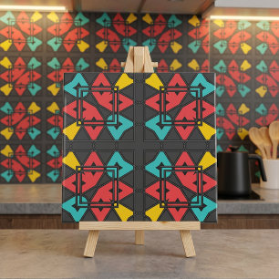 Mid Century Modern Retro Geometric Turquoise Red Ceramic Tile