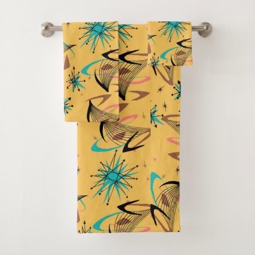 Mid Century Modern Retro Geometric Yellow Bath Towel Set