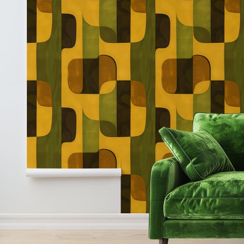 Mid Century Modern Retro green shapes Wallpaper