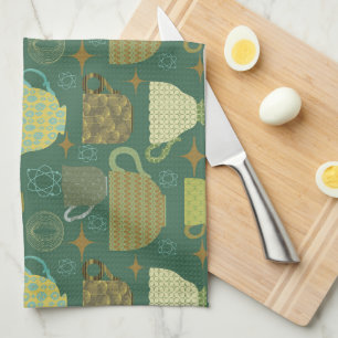 Mid Century Modern Retro Green Teacup Kitchen Towel