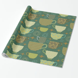 Mid Century Modern Retro Green Teacup Wrapping Paper