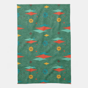 Mid Century Modern Retro Green Velvet look  Kitchen Towel