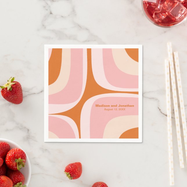 Mid Century Modern Retro Groove Pink and Orange Napkins (Insitu)