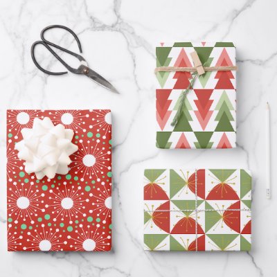 Mid-Century Modern Retro Holiday Wrapping Paper Sheets