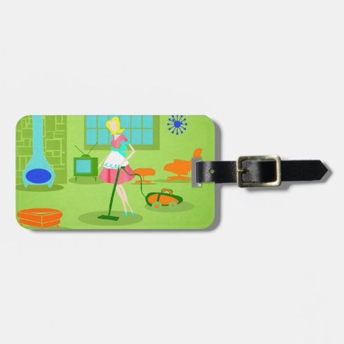 Mid Century Modern Retro Housewife Luggage Tag