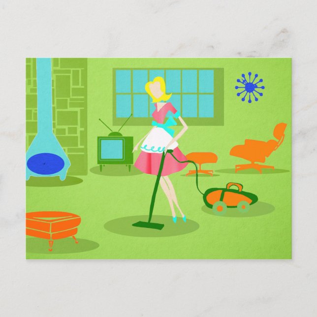 Mid Century Modern Retro Housewife Postcard (Front)