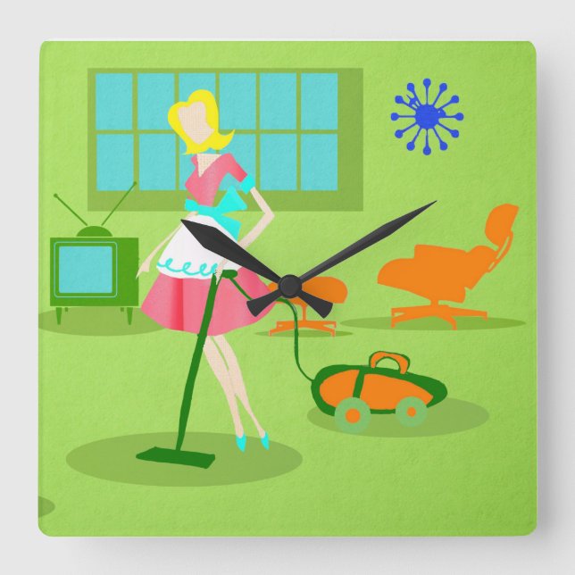 Mid Century Modern Retro Housewife Wall Clock (Front)