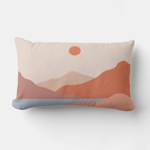Mid Century Modern Retro Landscape Orange  Lumbar Pillow