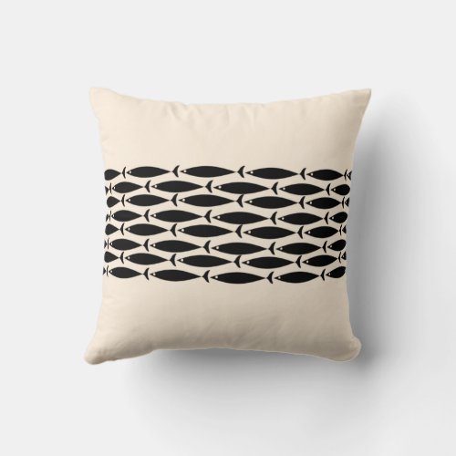 Mid Century Modern Retro Minimalist Fish Pattern Throw Pillow
