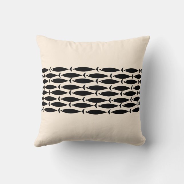 Mid Century Modern Retro Minimalist Fish Pattern Throw Pillow (Back)
