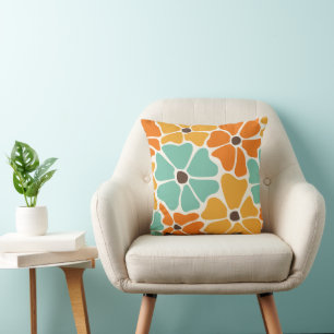 Mid Century Modern Retro Mod Floral Throw Pillow