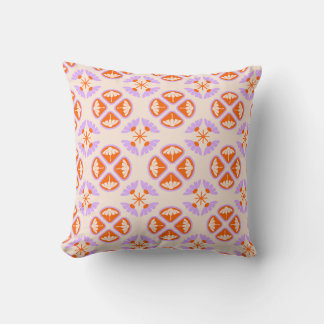 Mid Century Modern Retro Orange & Lavender Floral Throw Pillow