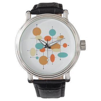 Mid Century Modern Retro Orange Turquoise Circles Watch by wuyfavors at Zazzle