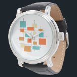 Mid Century Modern Retro Orange Turquoise Squares Watch<br><div class="desc">This turquoise,  orange,  cream,  and black retro geometric squares and lines mid century watch will not only add a pop of color to your arm,  but will be an original art piece as well.</div>