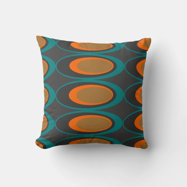 Mid Century Modern Retro Oval Print Throw Pillow (Front)