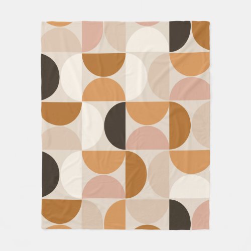 Mid Century Modern Retro Pattern Brown Earth Tones Fleece Blanket
